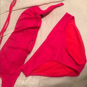 Hot pink Buckle bikini with pink rhinestones